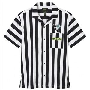 Beetlejuice X Forever 21 Striped Button Down Men's Size XXL 2XL Camp Shirt